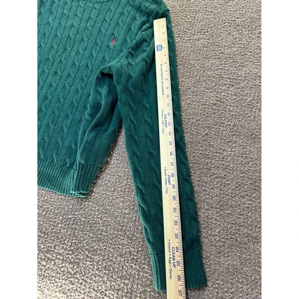 Polo Ralph Lauren Mens XXL Green Cable Knit Cotton Crew Neck Sweater Red Pony